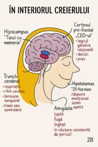 Structurile creierului implicate în emoții și răspunsul la stres( amigdala, hipocamp, cortex prefrontal)